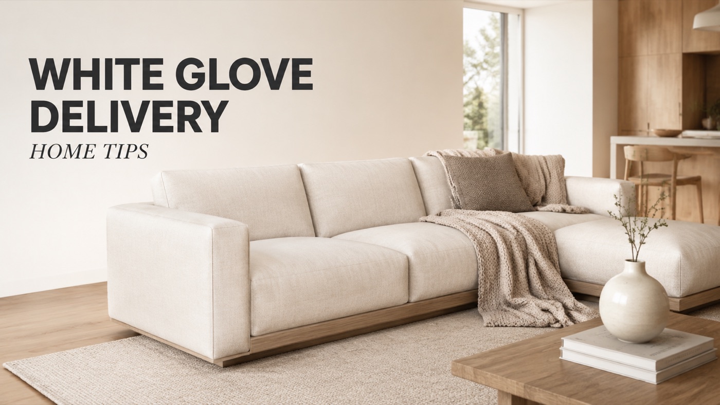 white glove delivery placing POVISON furniture in a dining room
