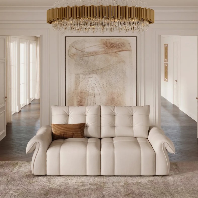 POVISON Tufted Cygnus-Power Sofa Bed with motorized functions in a white, modern and luxurious living room