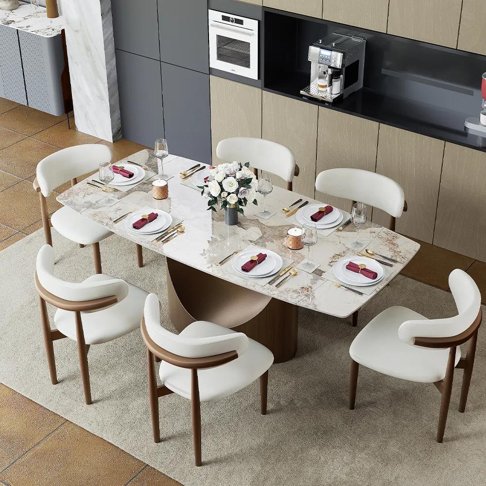 Hobart-Rectangular Glossy Sintered Stone Extendable Dining Table with 6 seaters in a compact open-plan floor room