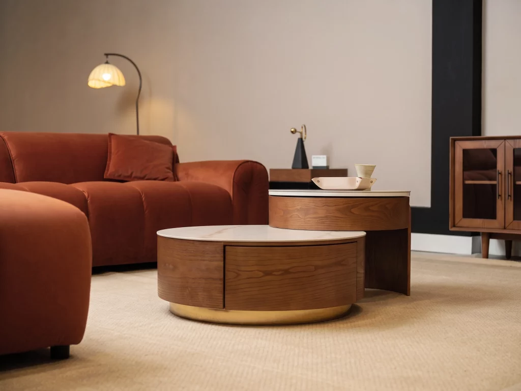 Mid century modern coffee table and sofa