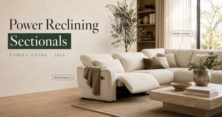 Premium olive green leather power reclining sectionals featuring elegant tufted cushions in a wooden library.