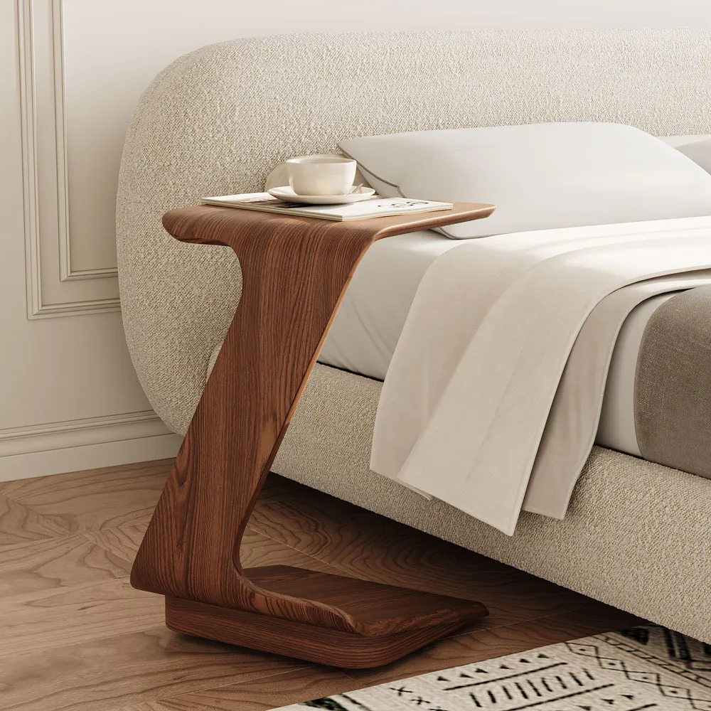 Modern C-Shaped Side Table with Wheels