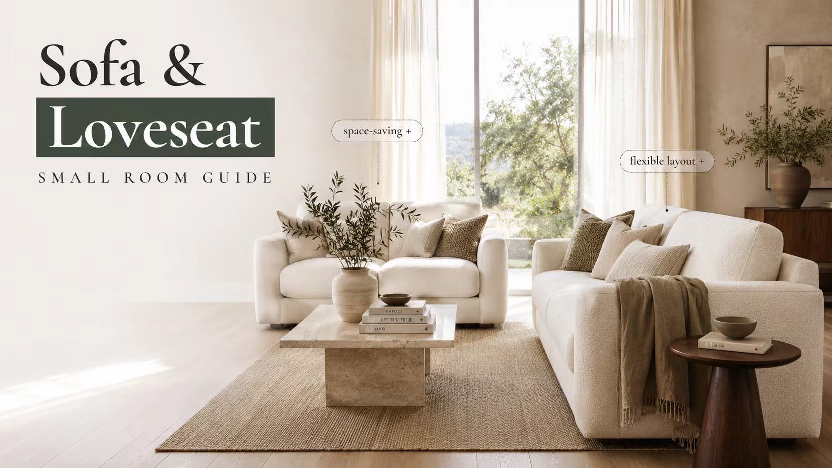 Editorial guide on arranging a cozy cream loveseat sofa for small spaces with flexible layouts.