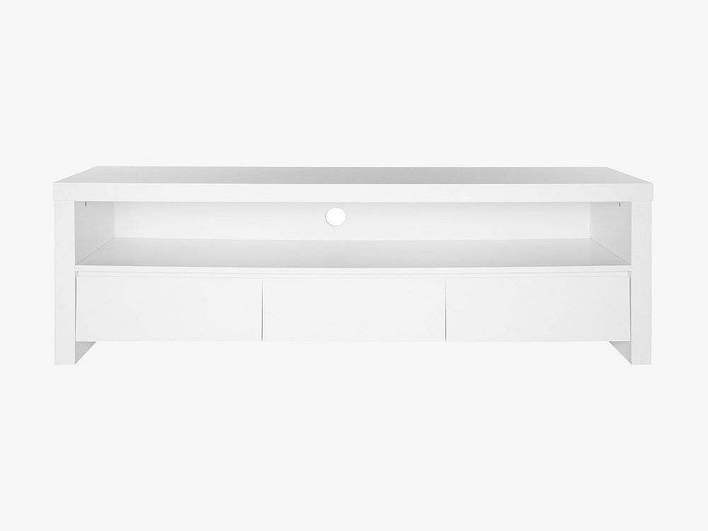 Pottery Barn Arcadia 59" Media Console with cable holes for media and drawers for storage in white color