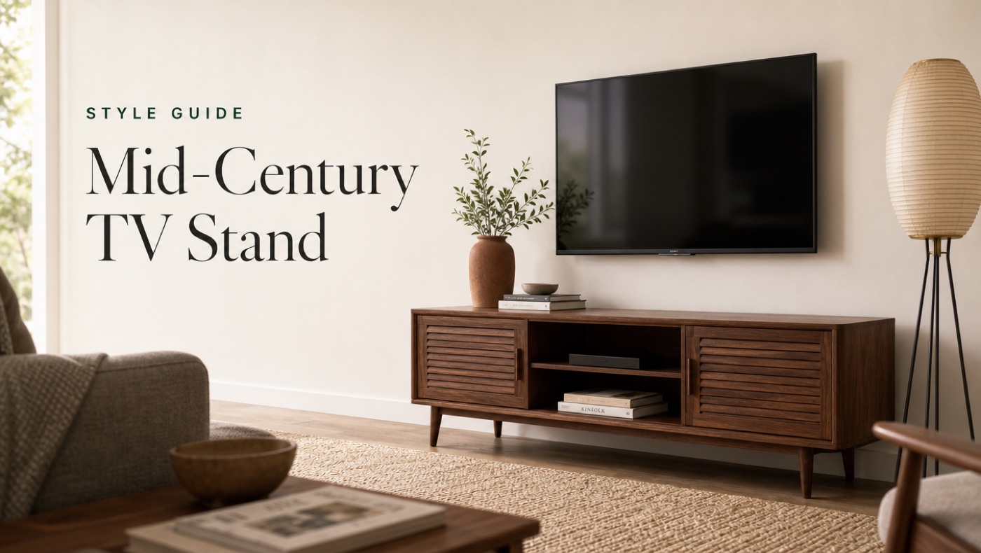POVISON mid-century modern TV stand with warm wood finish