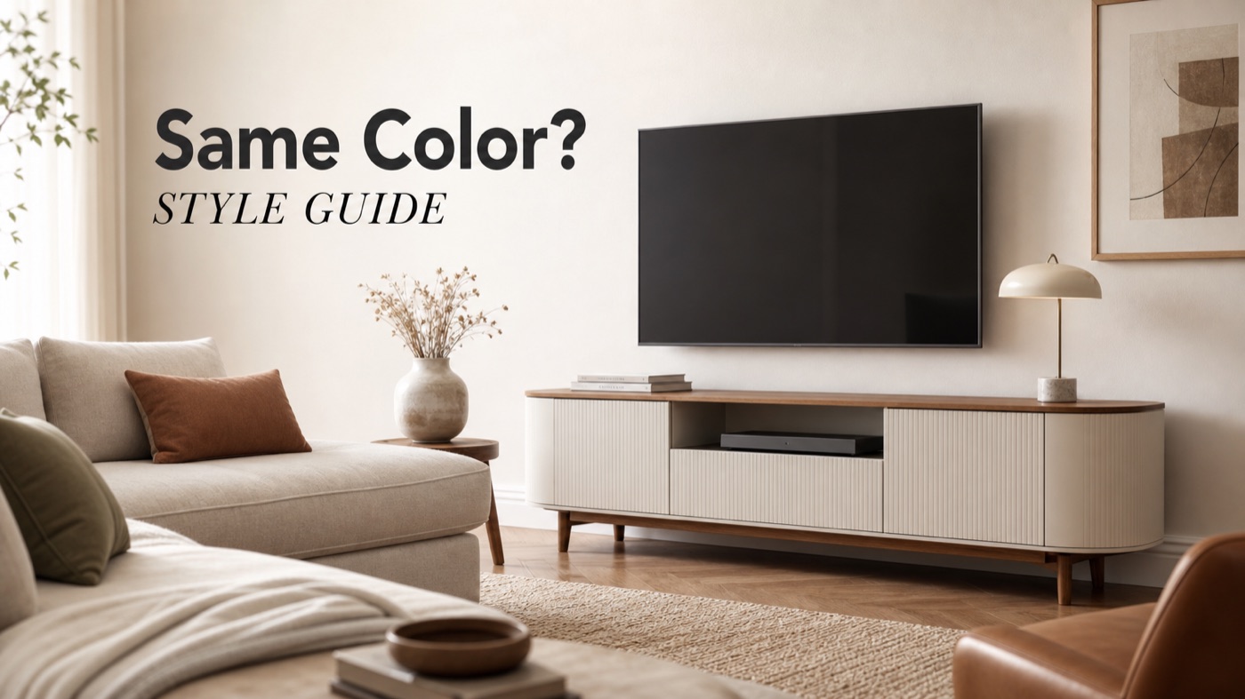 POVISON TV stand paired with a living room sofa color