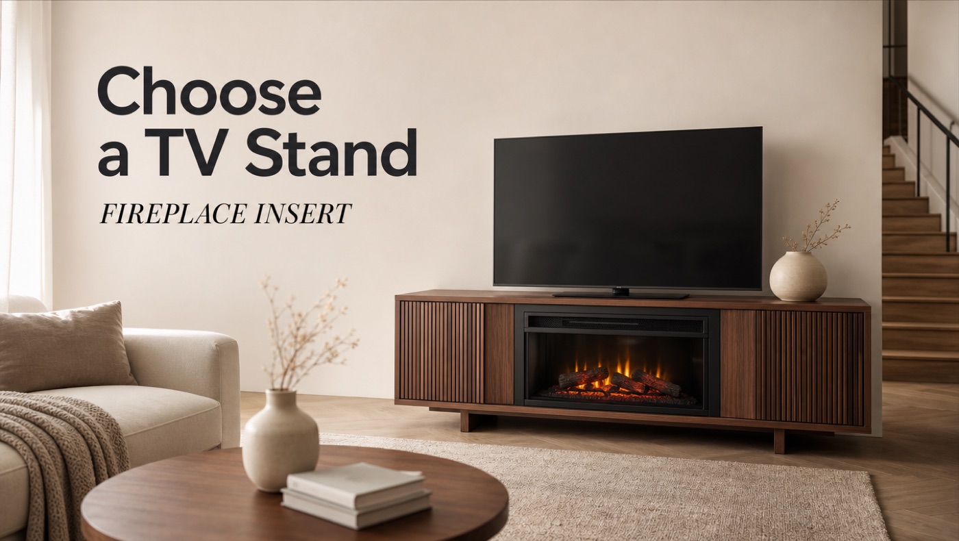 POVISON TV stand layout for a fireplace insert media wall