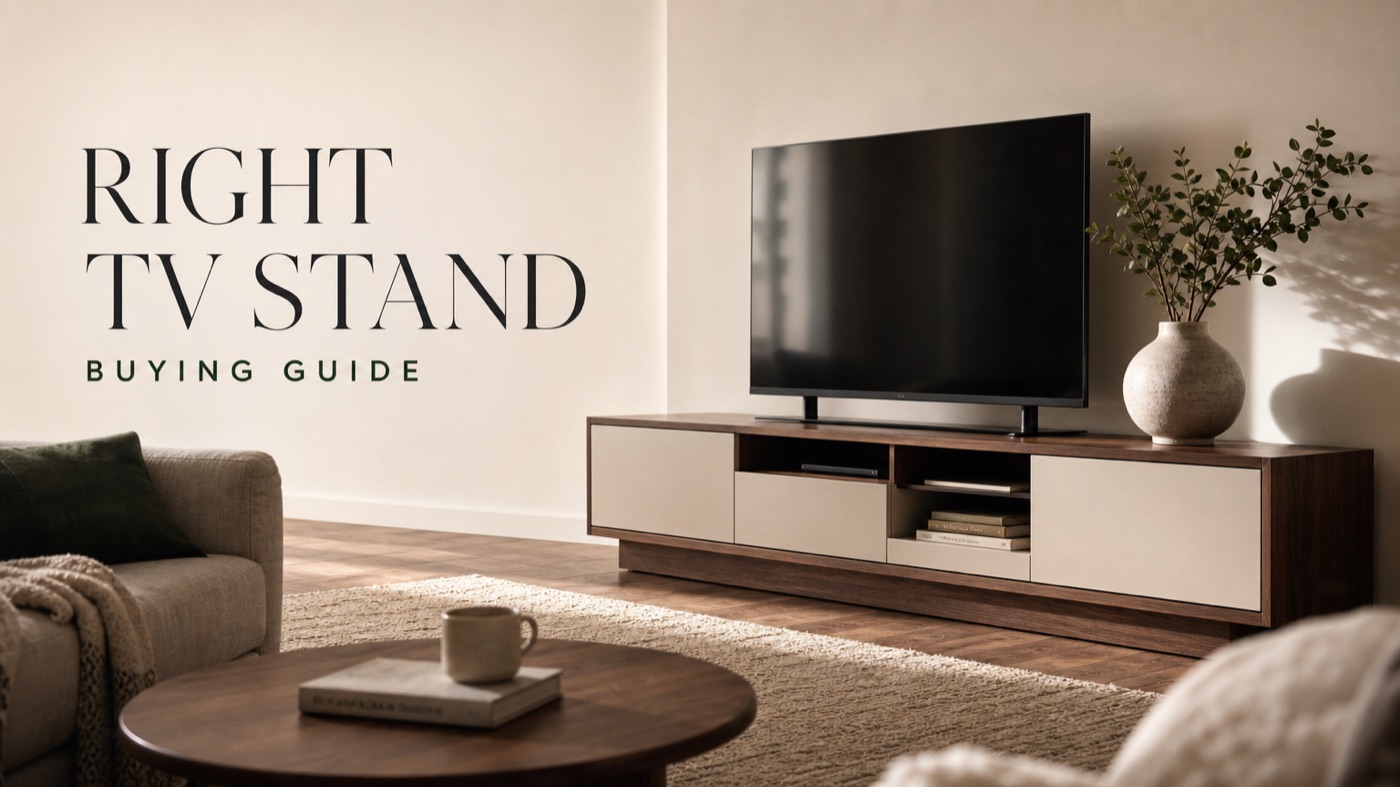 POVISON TV stand chosen for TV size storage and living room style