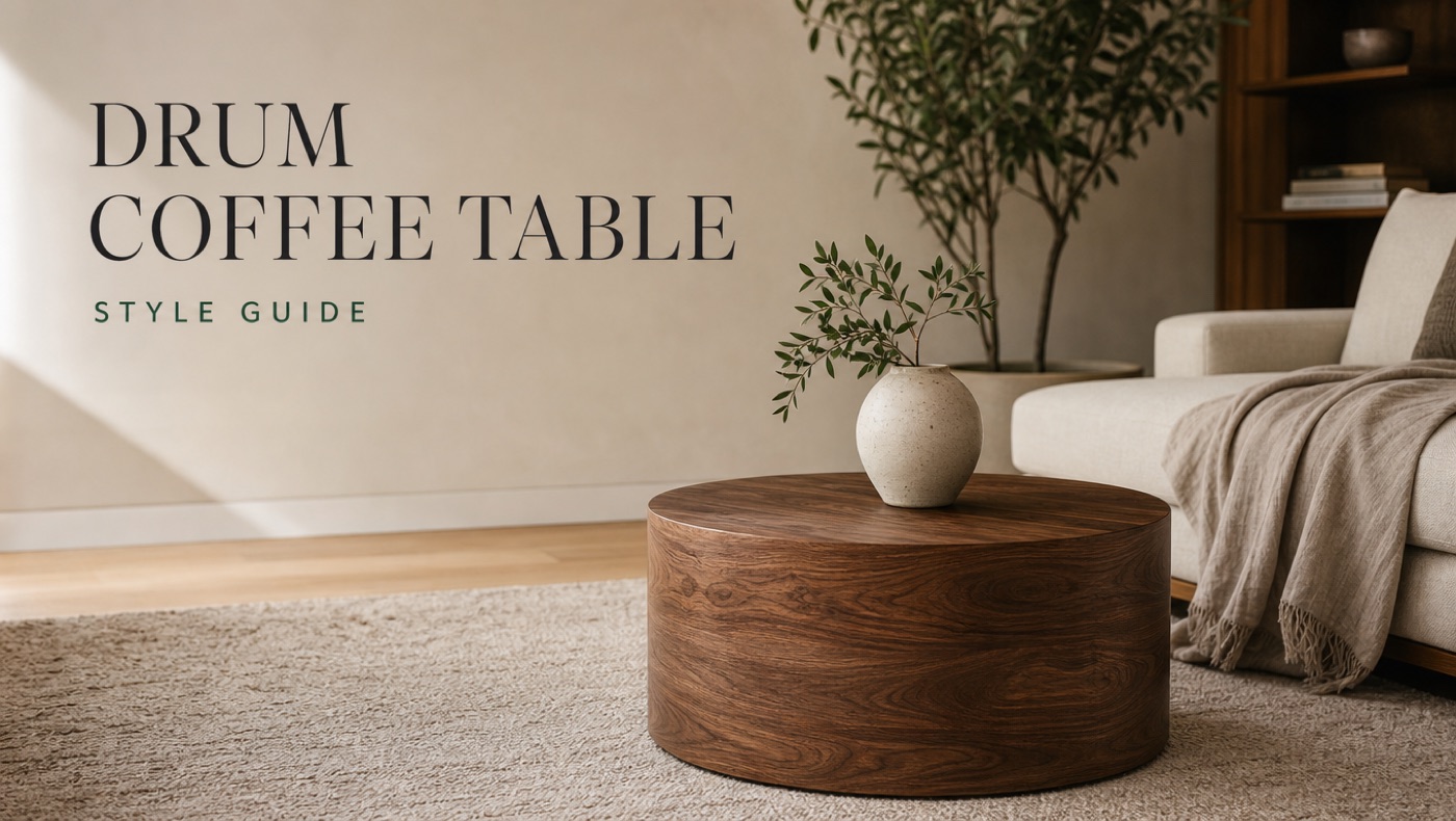 POVISON round drum coffee table with sculptural cylindrical base