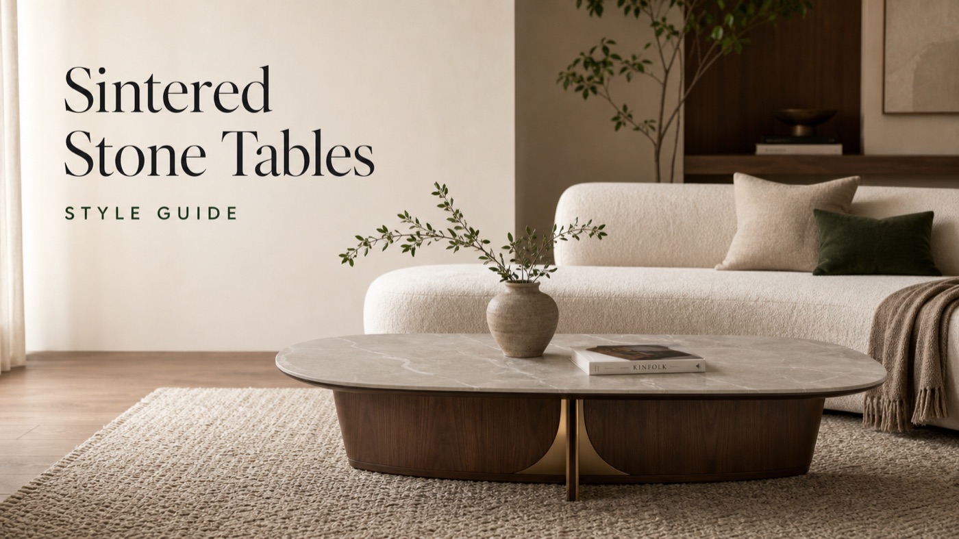 POVISON sintered stone coffee table with modern veined surface