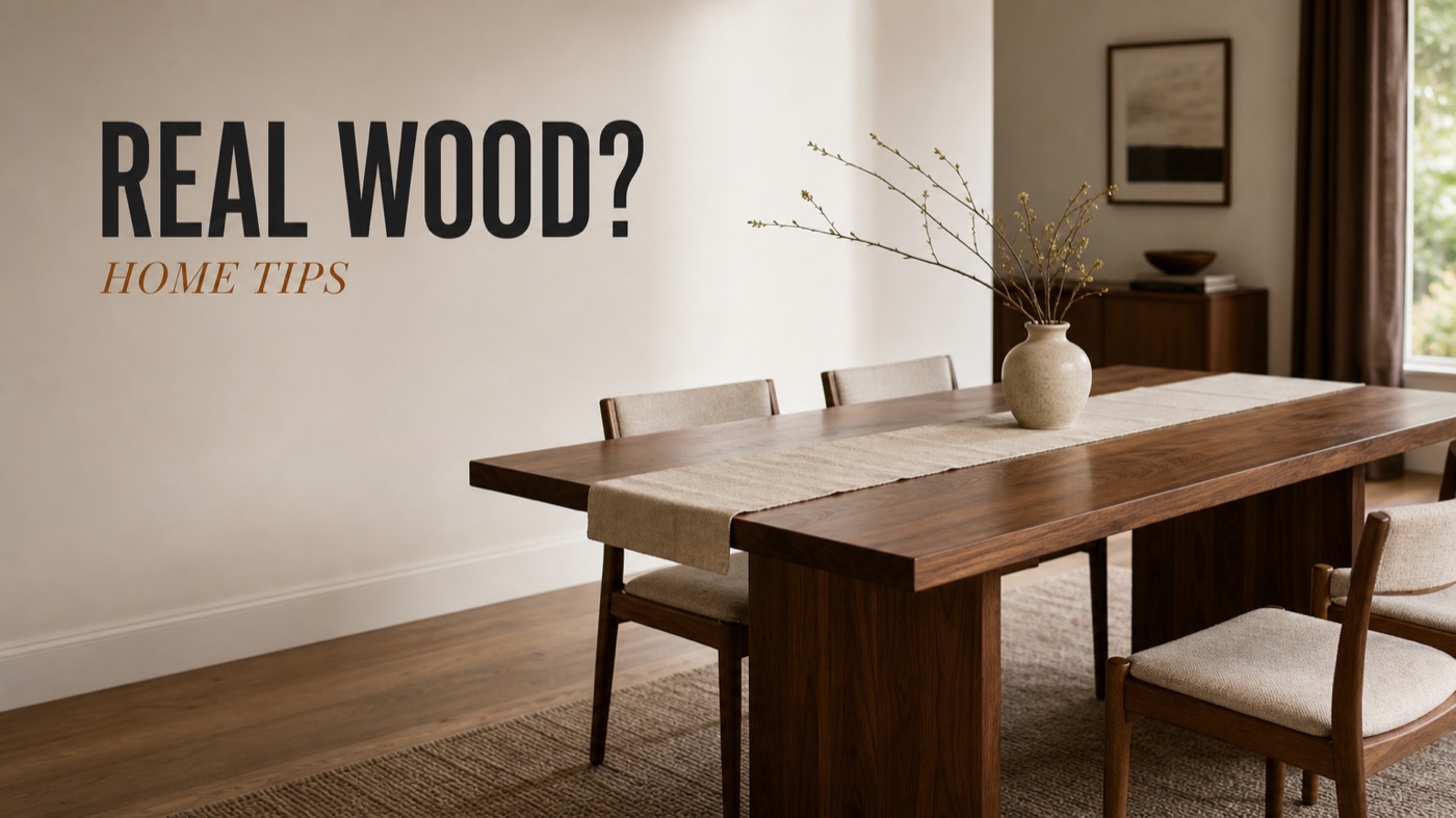 POVISON wood dining table material details showing real wood or veneer clues