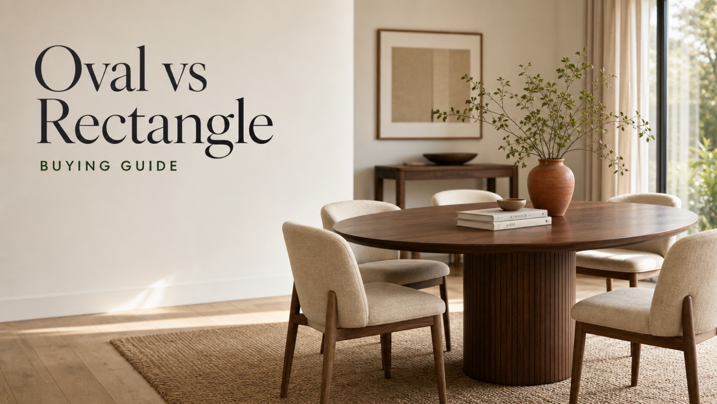 POVISON oval dining table compared with a rectangular dining table layout