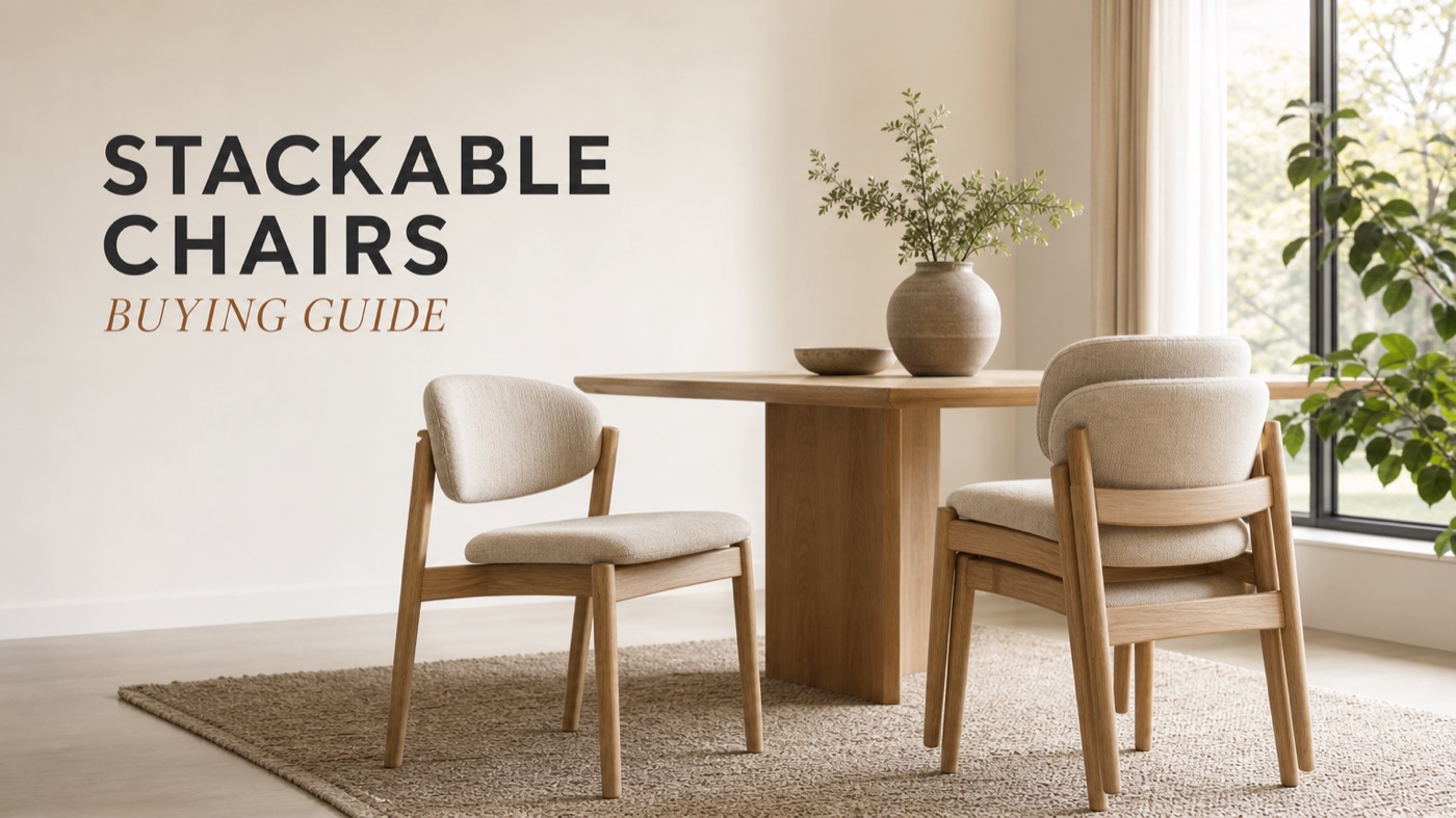 POVISON stackable dining chairs stored neatly for flexible seating