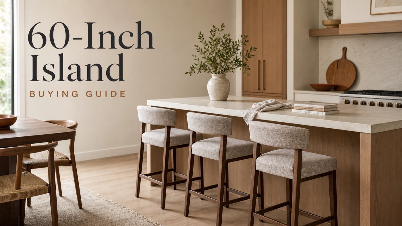 POVISON bar stools arranged at a 60-inch kitchen island