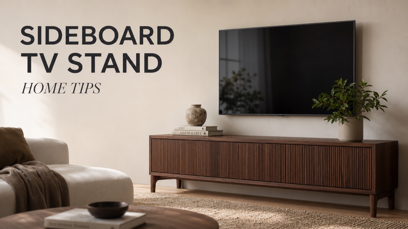 POVISON sideboard used as a stylish TV stand in a living room