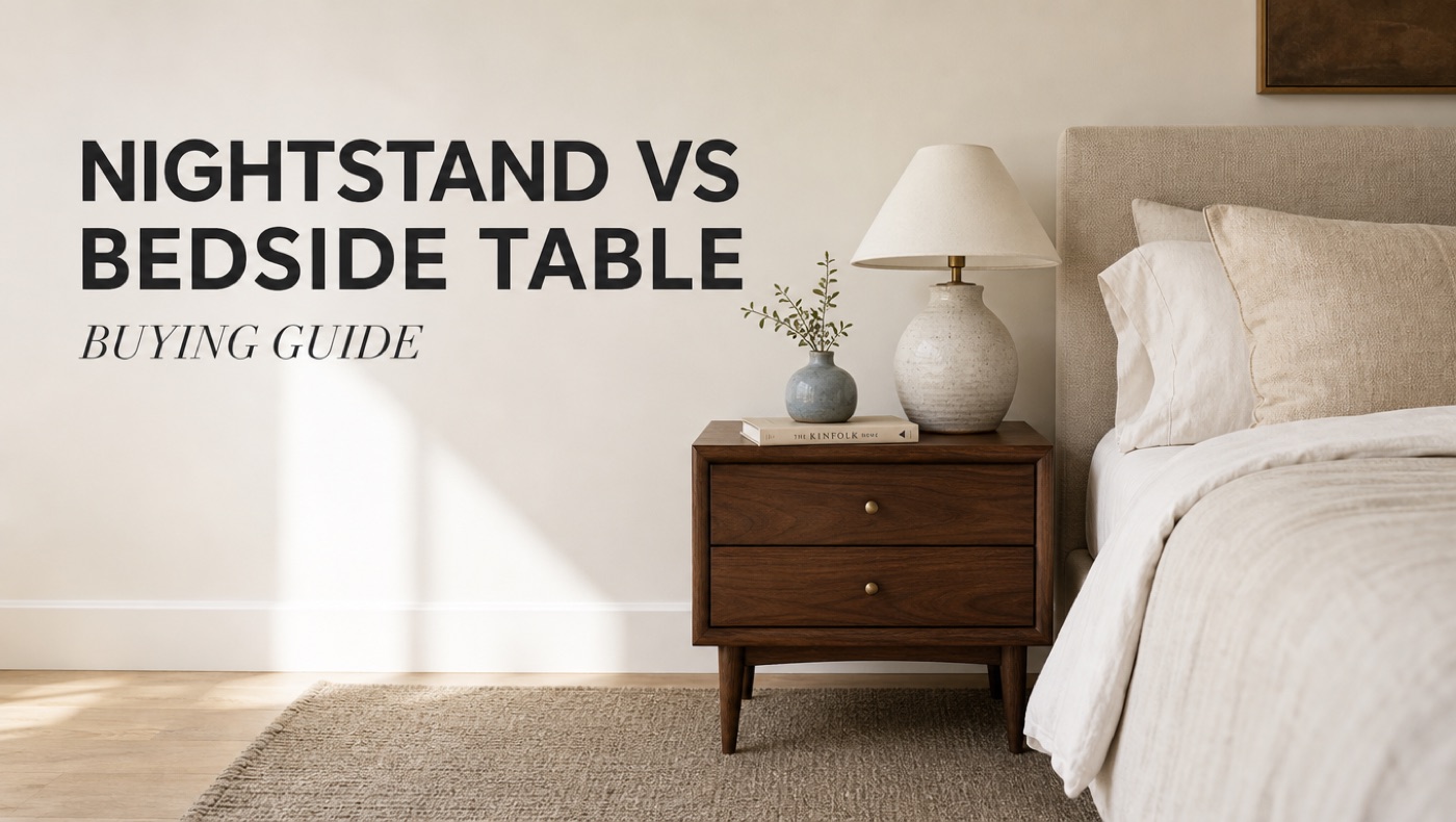 POVISON nightstand beside bed with drawer storage and tabletop lighting