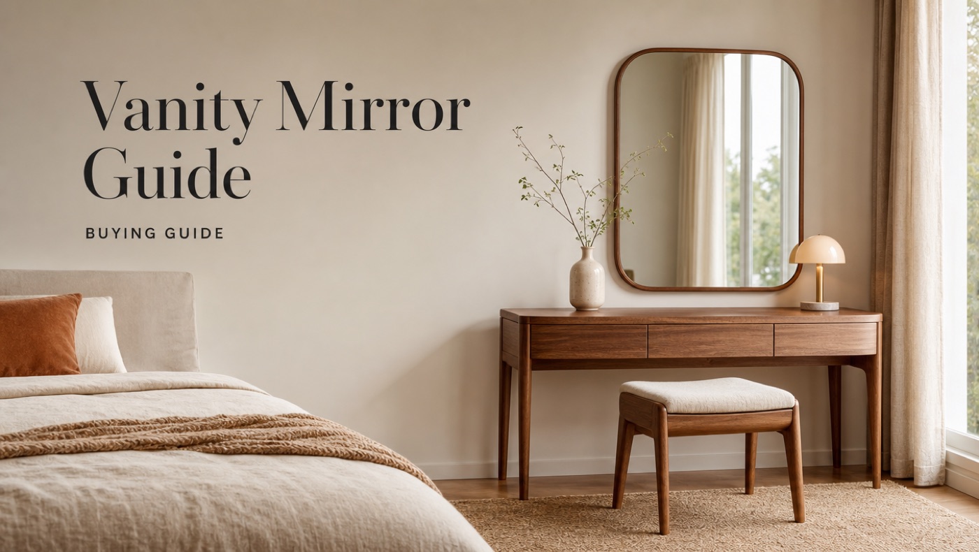 POVISON bedroom vanity mirror paired with a makeup vanity and dresser