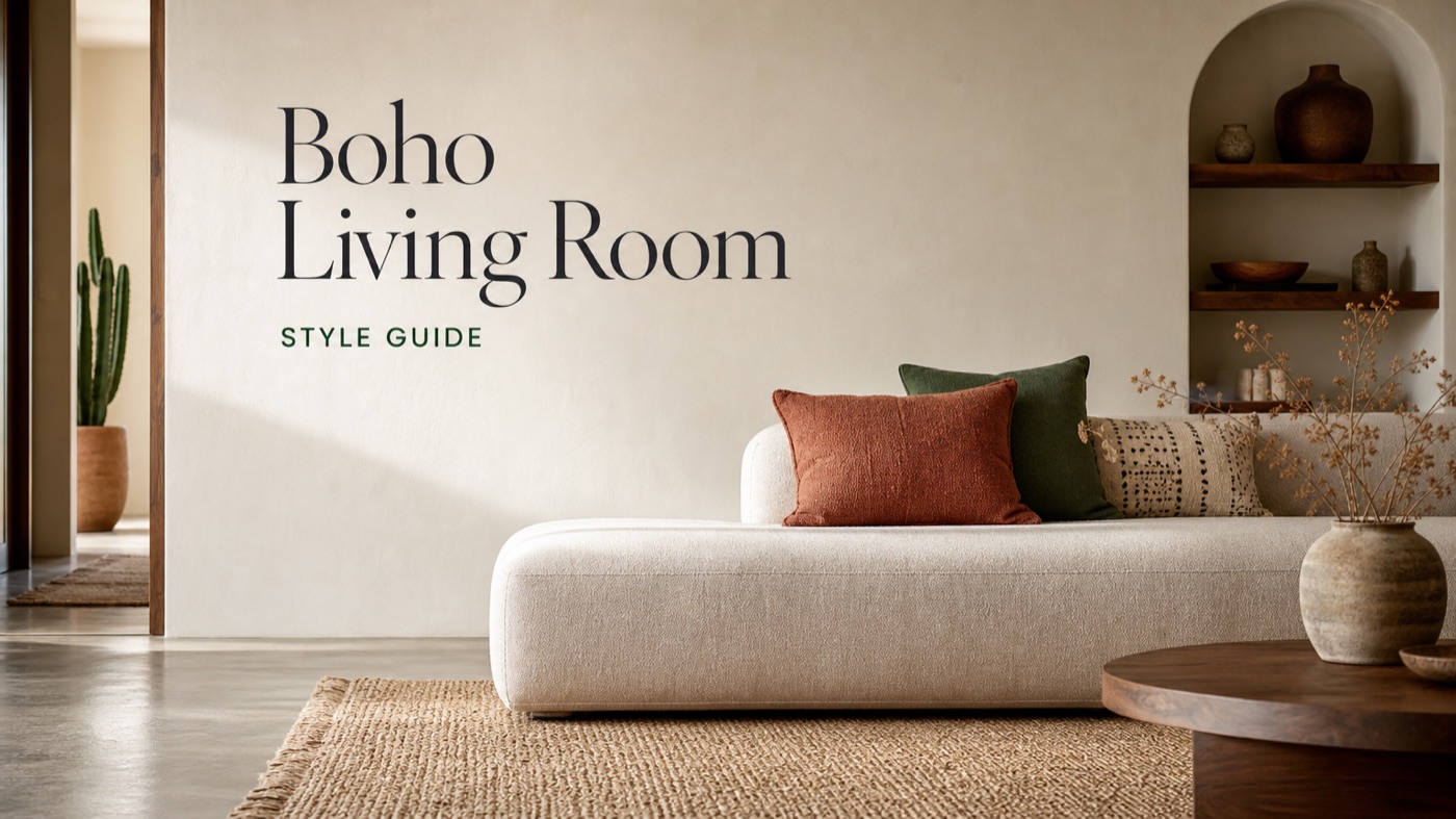 POVISON boho-chic living room with relaxed sofa warm coffee table and layered textures