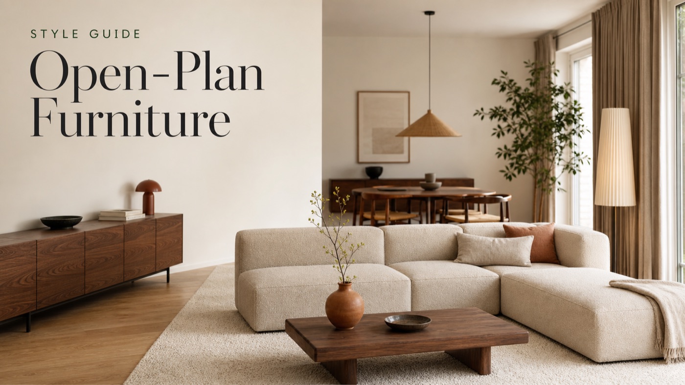 POVISON open-plan apartment with sofa dining table and clearly defined furniture zones