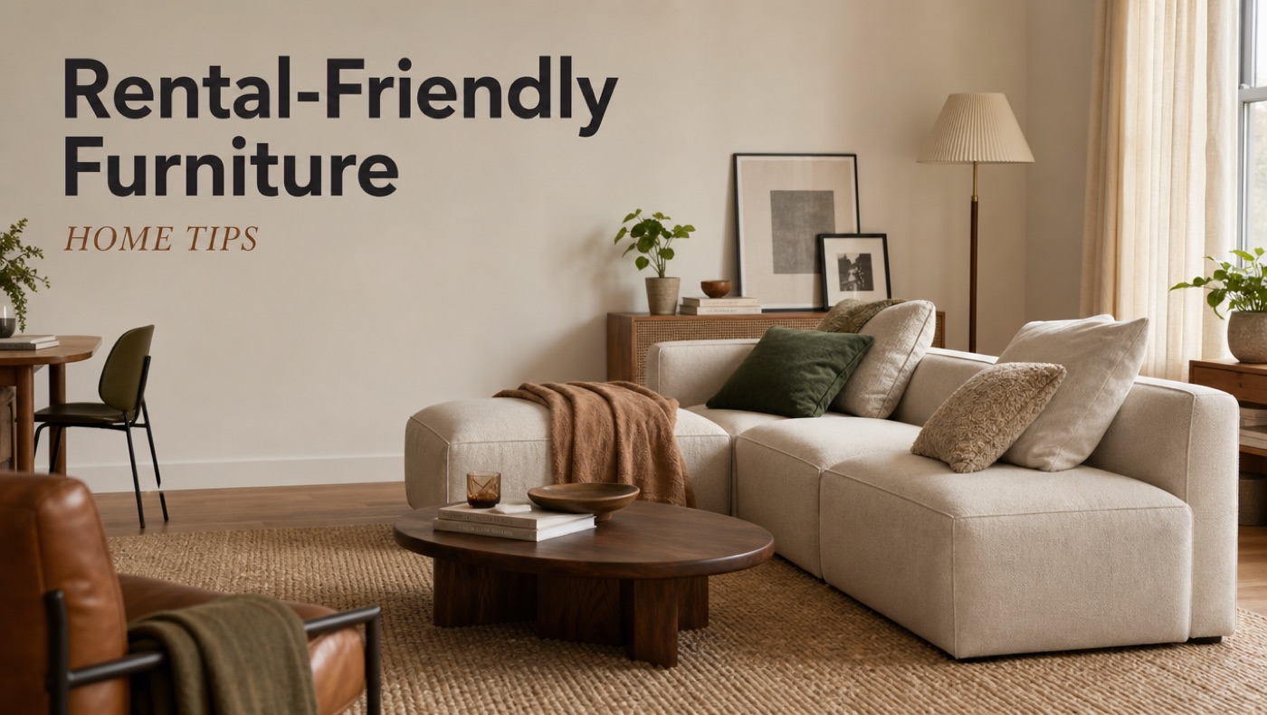 POVISON freestanding TV stand and storage furniture for a rental home