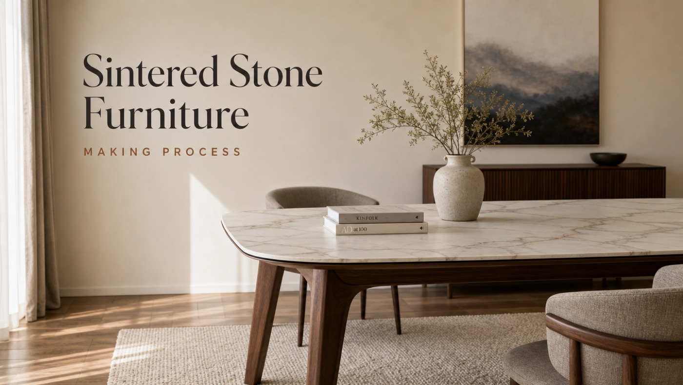 POVISON sintered stone furniture manufacturing with slab tabletop and base