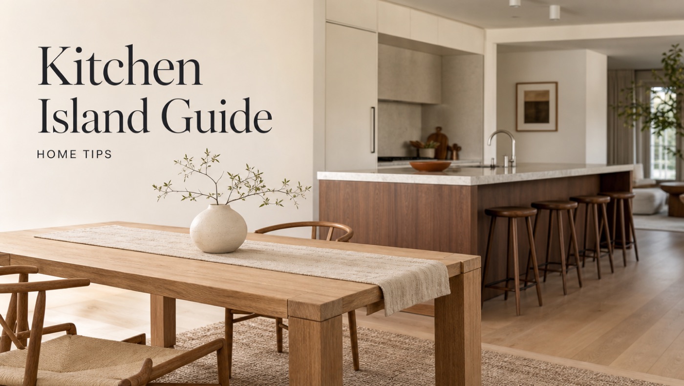 POVISON kitchen island setup with bar stools and dining furniture