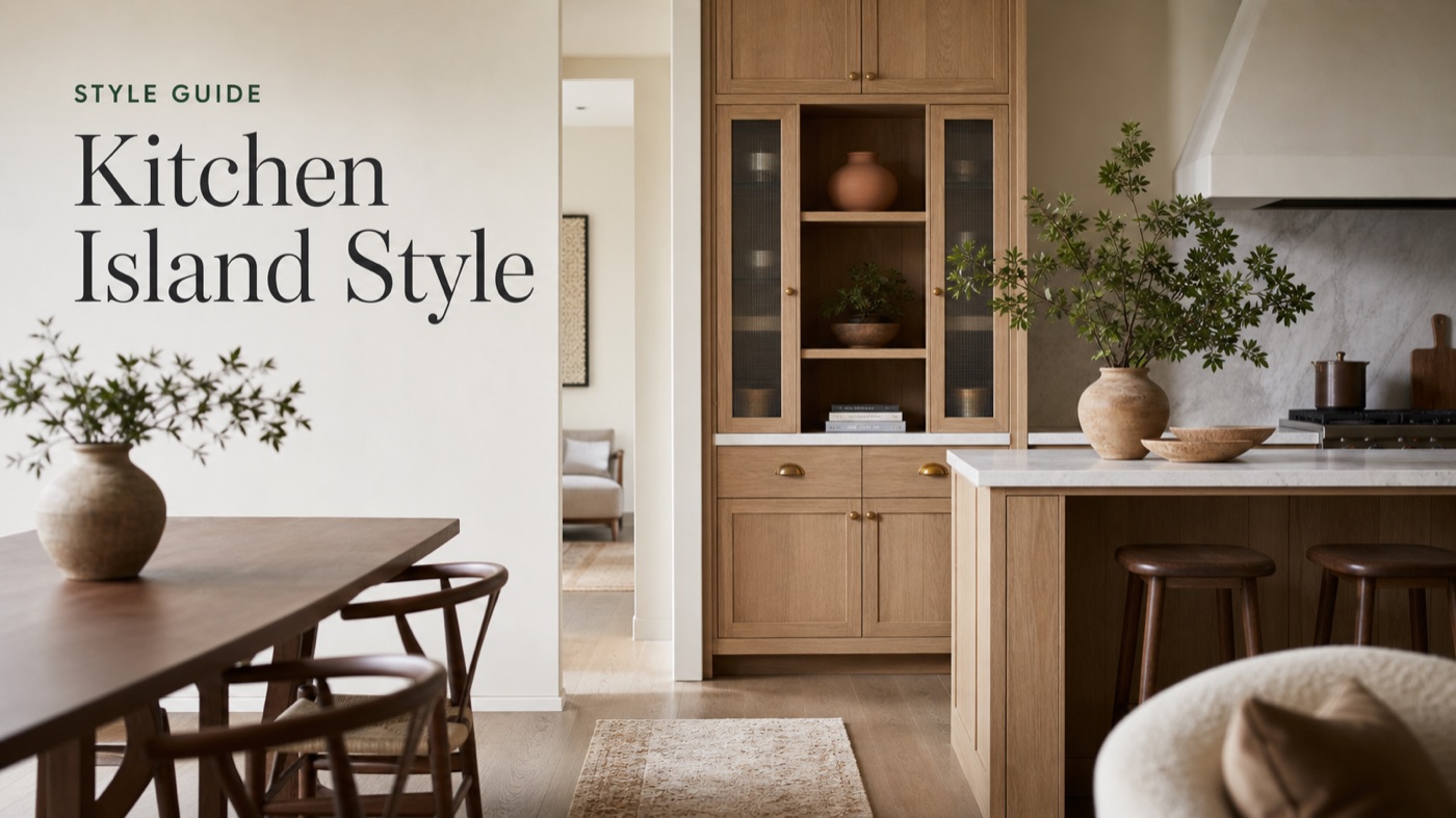 POVISON kitchen island styled to match cabinets and bar stools