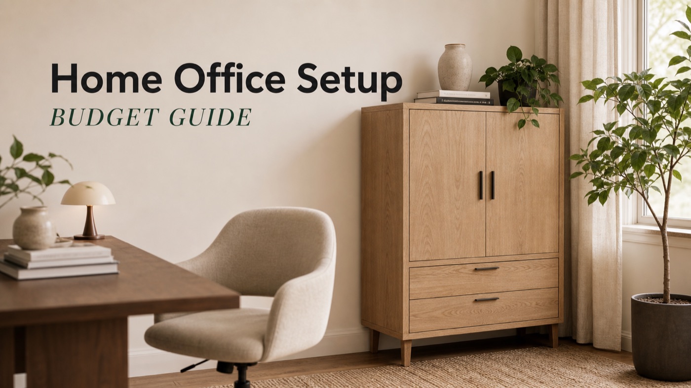 POVISON budget home office setup with desk chair and storage
