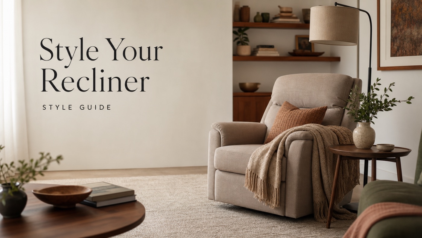 POVISON recliner styled with side table lamp and sofa