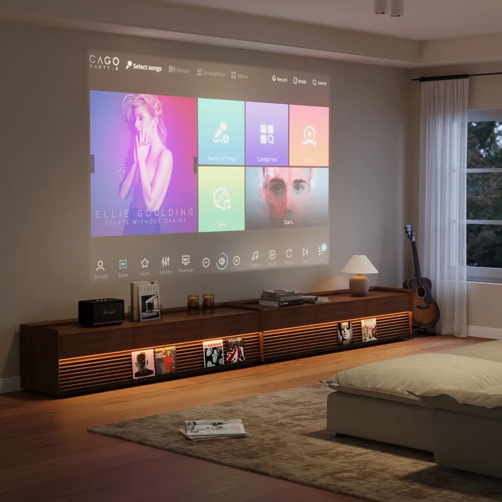 POVISON Ansel-157" Extra Long TV Console for Home Theater in a cozy and minimalist living room