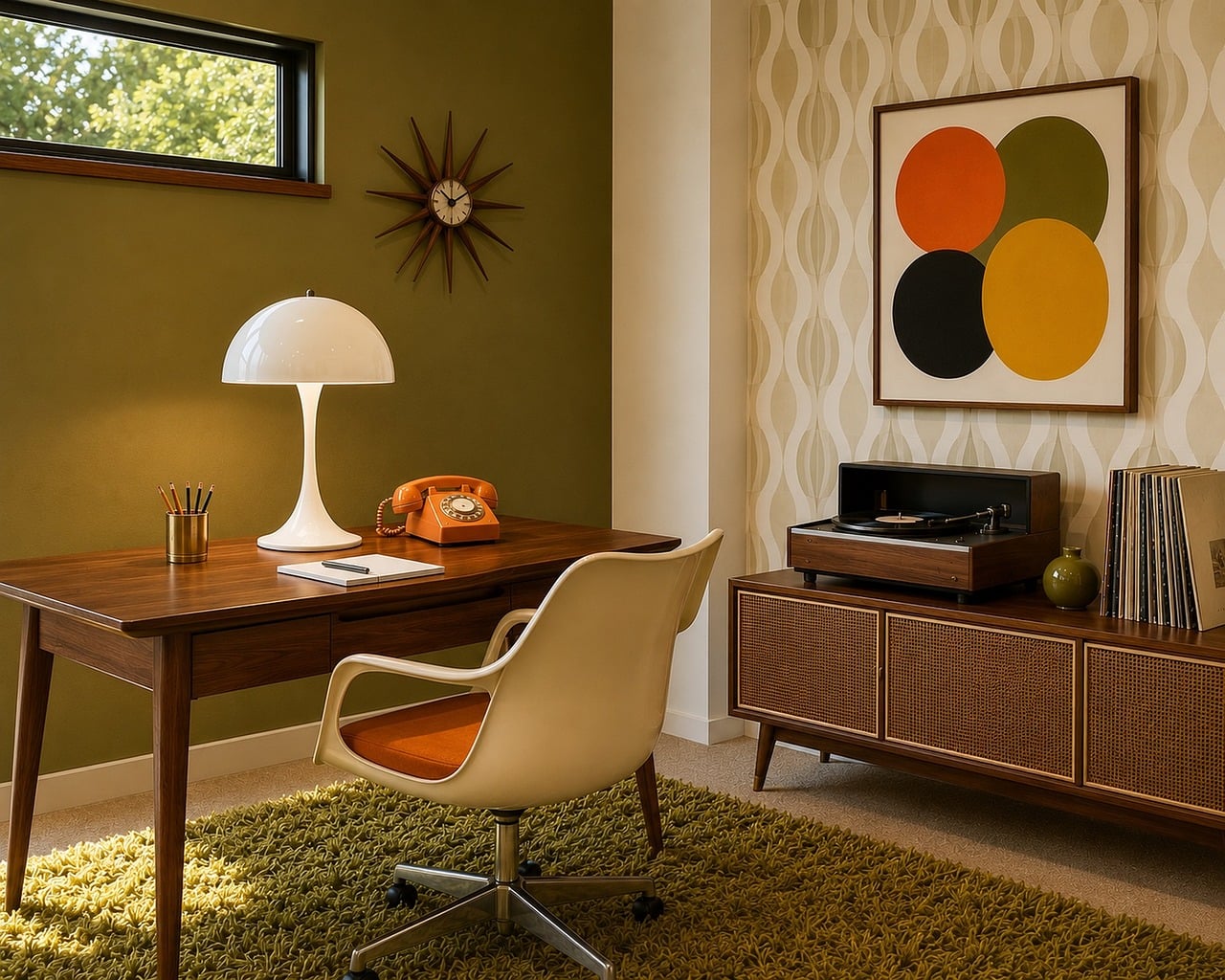 Mid-century cabinet with mixed materials and distinctive design elements