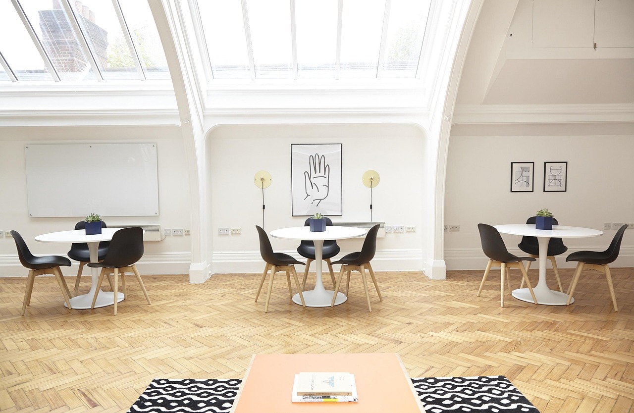 Dining tables and chairs in interior design setting