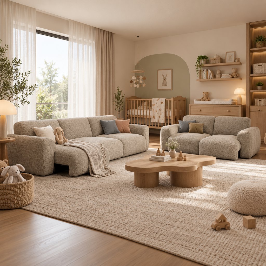 6 Nursery Guest Room Layout Ideas for Different Homes The best layout is not necessarily the one with the most furniture. It is the arrangement that protects the baby’s daily care area while giving adults a usable place to sleep. Choose from these six setups according to the room’s shape, existing furniture, and how much flexibility you need. 1. Place a Sofa Bed Along the Longest Wall Best for: Rooms that need everyday adult seating and occasional guest sleeping. Position a sofa bed against the longest suitable wall, with the crib and changing area arranged separately. Keep the extension zone free of permanent storage, side tables, and other furniture that would need to be moved every time a guest stays. When the room needs flexible seating more often than a dedicated guest bed, the Aurora Power Sofa Bed offers one-touch seat-depth adjustment from 27 to 45.5 inches. Its 83-inch width and 41-inch closed depth help with initial space planning, but the fully extended footprint still needs checking. It works best when the room can preserve clear access to the crib. Aurora Power Sofa Bed A cream sofa keeps adult seating available while accommodating occasional overnight visitors. 👍 Best for: Flexible seating and occasional guests ✨ One-touch seat-depth adjustment ✨ Chenille upholstery ✨ 27–45.5-inch adjustable seat depth SHOP THIS — $X,XXX 2. Arrange the Crib and Guest Bed Along Opposite Walls Best for: Rectangular rooms with two usable walls. Place the crib along one wall and the adult bed along the opposite wall, leaving the center open for movement. Position the changing table or dresser where supplies remain accessible without blocking either sleeping area. This layout makes each function easy to identify and can work well when grandparents visit. However, it needs enough width to accommodate both furniture pieces and a usable route between them. Avoid squeezing a guest bed into the room if doing so makes nighttime care difficult. 3. Keep the Existing Guest Bed Best for: Rooms that already have a suitable adult bed. If the room already contains a guest bed, first test whether a crib and changing area can fit without compromising access. You may be able to make the arrangement work by replacing bulky nightstands with smaller surfaces, moving a dresser, or using vertical storage. This option avoids buying another sleeping product, but it is only practical if the remaining floor area supports daily baby care. If you must move the crib or remove essential storage every time someone visits, reconsider the arrangement. 4. Use a Daybed With Low Storage Best for: Narrow rooms that need a permanent single sleeping surface. Place a daybed along one wall and use low storage on another to keep baby supplies organized without making the room feel crowded. A daybed can also serve as a convenient resting spot for a parent during the day. Unlike a sofa bed, a standard daybed does not need extra floor depth to convert into a bed. That can be useful in a narrow room where forward extension would obstruct circulation. The trade-off is that the sleeping surface remains in place, so check the available space before committing to this layout. 5. Choose a Murphy Bed for Occasional Visits Best for: Rooms that need open floor space most days. A Murphy bed can fold away when it is not being used, leaving more room for everyday nursery activities. Position the unit where it can open fully without interfering with the crib, changing area, closet, or main walkway. Check the installation requirements, floor clearance, and manufacturer’s safety instructions before selecting this setup. The folded unit also occupies wall space, so confirm that its placement does not conflict with windows, doors, or other essential features. 6. Create Separate Zones in a Larger Room Best for: Larger rooms where both functions need dedicated space. Use the room’s shape to establish a baby-care zone and an adult sleeping zone. A dresser or appropriately positioned storage unit can help visually distinguish the areas, provided it does not block access or create a tipping hazard. Keep the crib away from windows, cords, and other hazards. For a larger room that hosts relatives for several nights, the Mila Power Sofa Bed offers an adult seating area with an adjustable 32–59-inch seat depth and a backrest that reclines from 105° to 180°. Its 90-inch width and 52-inch depth require more room than compact options. Consider it only if the extended footprint leaves the crib and care area easy to reach. Mila Power Sofa Bed Roomy adult seating supports frequent overnight visits when the nursery has ample clearance. 👍 Best for: Larger rooms hosting overnight guests ✨ Adjustable 32–59-inch seat depth ✨ 105°–180° reclining backrest ✨ Oversized sofa-bed design SHOP THIS — $X,XXX This arrangement works when guests stay more frequently or need a more private sleeping area. You can also include a separate chair for feeding or soothing if space allows. The main drawback is that two distinct zones require enough room to remain functional without crowding the center. How Much Space Does This Shared Room Need? There is no single room size that guarantees a successful layout. The answer depends on the dimensions of your furniture, the space needed to use it, and the location of doors, closets, and windows. Use these mattress dimensions as a starting point for planning adult beds: - Twin: Approximately 38 × 75 inches. - Full: Approximately 54 × 75 inches. - Queen: Approximately 60 × 80 inches. These are nominal mattress dimensions, not the complete footprint of the bed frame. Cribs, dressers, and convertible furniture also require their own measurements. Before buying, record the following: - The crib’s external dimensions and space needed for care. - The guest bed’s full dimensions, including its extended configuration. - The clearance needed to open drawers, closets, and doors. - The available route between the room entrance, crib, and changing area. For more flexible seating and sleeping options, compare living room and guest room layouts to see how convertible furniture can serve different room functions. Apply the same measurement principle here, but prioritize nursery access and safety over maximizing guest capacity. What to Check Before Guests Arrive A room is ready for guests when the sleeping area works without disrupting the baby’s routine. Run through this short checklist before each stay: - Confirm that the guest bed opens fully without blocking the main walkway. - Store guest bedding separately from everyday baby supplies. - Check nighttime lighting and keep cords and window coverings safely arranged. - Keep the crib’s sleep surface clear of pillows, loose blankets, and soft toys. - Make sure furniture remains stable and is anchored where appropriate. For infants, use an appropriate crib or other approved infant sleep product with a firm, flat surface. Room-sharing without bed-sharing is recommended for at least the first six months, so a shared nursery and guest room should never compromise the baby’s safe sleep arrangement. When comparing flexible adult seating and sleeping configurations, power sofa beds for more ways to live can help you evaluate options for everyday seating and overnight guests. Conclusion A nursery and guest room combo works best when the layout balances the baby’s daily routine with the needs of visiting adults. Start with the crib and care area, choose a guest bed based on hosting frequency, and measure every furniture footprint before buying. Sofa beds, daybeds, Murphy beds, and regular guest beds can all work under the right conditions, but none suits every room. The goal is to preserve safe infant sleep, convenient care, and comfortable adult accommodation without requiring constant rearrangement. Find the Right Power Sofa Bed Explore adjustable sofa beds for everyday seating and overnight guests. SHOP POWER SOFA BEDS FAQs Can a nursery guest room combo work for week-long guest visits? Yes, if the room provides comfortable adult sleeping space, a place for luggage, and enough privacy for a longer stay. If guests need to use the room during the day, choose a bed that does not require daily rearranging and keep their belongings separate from the baby-care area. Can renters create a nursery guest room without drilling? Yes. Freestanding storage, movable furniture, and portable privacy screens can define separate areas without permanent alterations. Keep screens stable, maintain clear exits, and avoid attaching heavy items to walls without permission. Check that the crib and changing area remain accessible after rearranging furniture. Do you need a separate nursery chair if you have a daybed? Not necessarily. A daybed may provide a place to sit, but its height, back support, and seating depth may not suit every feeding or soothing routine. If you spend extended periods holding your baby, assess whether the daybed offers comfortable support before eliminating a dedicated chair. How should guest bedding be stored in a nursery? Store guest sheets, blankets, and pillows in a designated cabinet, closet, or lidded container away from the crib. Keep adult bedding separate from infant sleep supplies, and remove loose bedding from the crib before every sleep period. Choose storage that remains accessible without blocking walkways. Can two adults share the guest bed in a nursery? A Full mattress, approximately 54 × 75 inches, can accommodate two adults but may feel cramped for several nights. A Queen mattress, approximately 60 × 80 inches, provides more room but takes up more floor space. Measure the bed frame as well as the mattress, and preserve access to the crib.